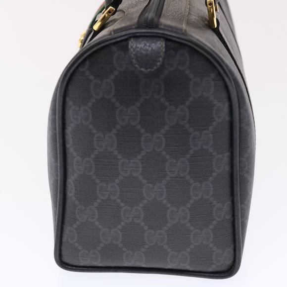 GUCCI GG Canvas Web Sherry Line Hand Bag PVC Leather Black Red Green Auth 49786 - Picture 4 of 16